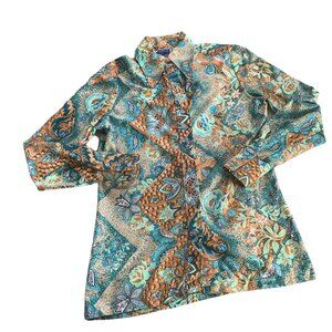 Vintage Psychedelic Mod Novelty Paisley Floral Print  Blouse M